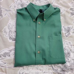 Land's End Green 100% Cotton No Iron Short Sleeve Shirt Size Large EUC
